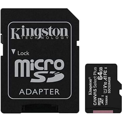 Picture of Kingston 64GB microSDXC Canvas Select Plus 100MB/s Read A1 Class 10 UHS-I Memory Card + Adapter (SDCS2/64GB)